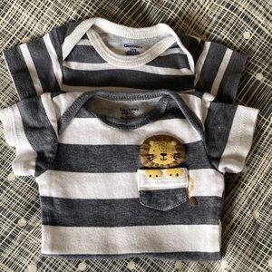 Gerber Gray and White Striped Baby Onesies with Lion Patch
Pack of 2
